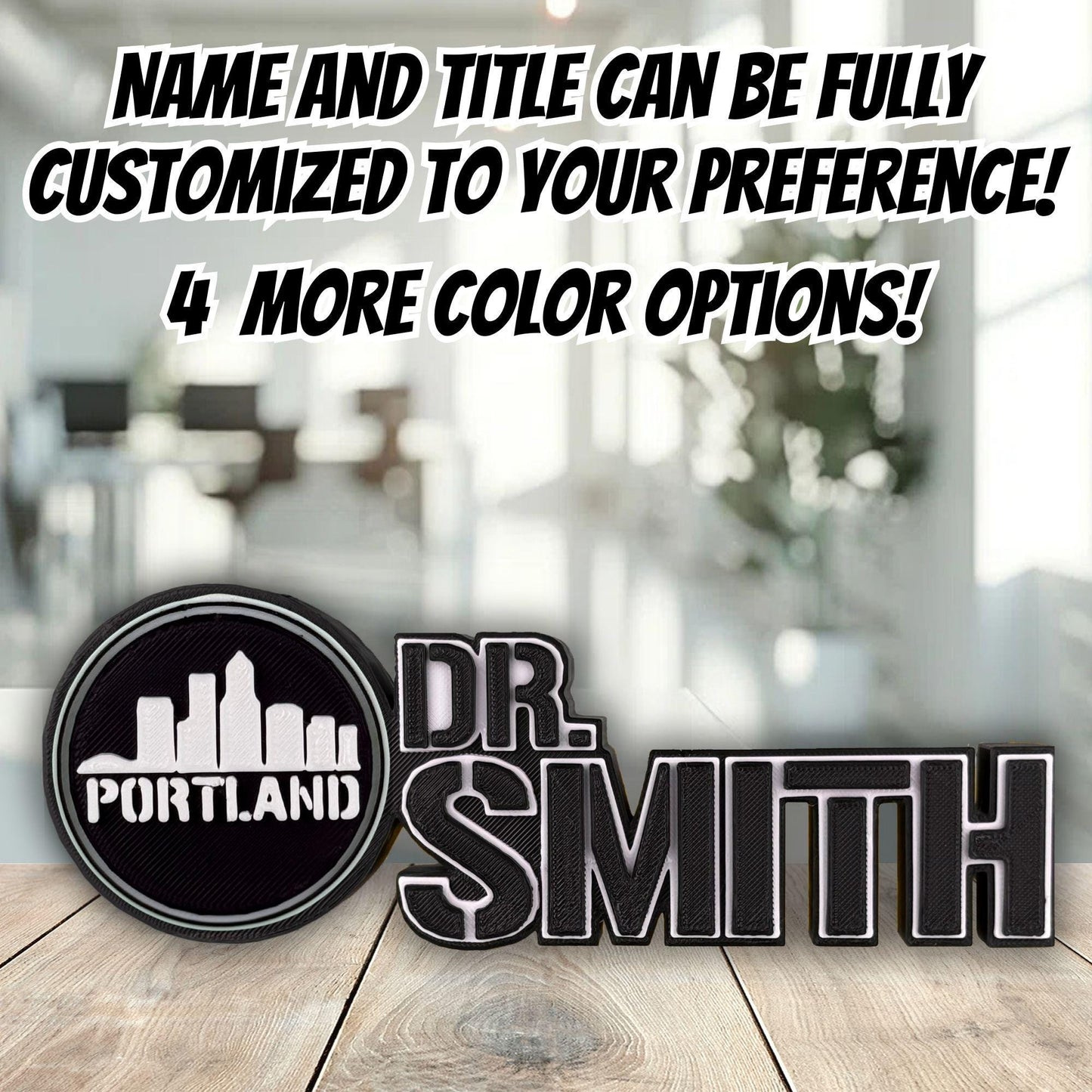Personalized Portland Skyline Desk Plate, Custom Desk Name, Office Accessory