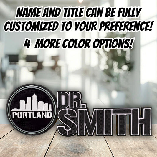 Personalized Portland Skyline Desk Plate, Custom Desk Name, Office Accessory