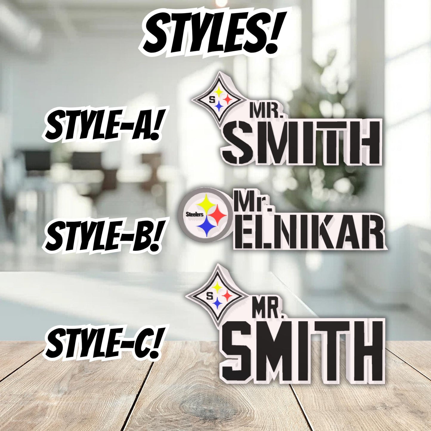 Personalized Pittsburgh Steelers Desk Name Plate, Custom Office Decoration, Teacher Nameplate, Classroom Decor