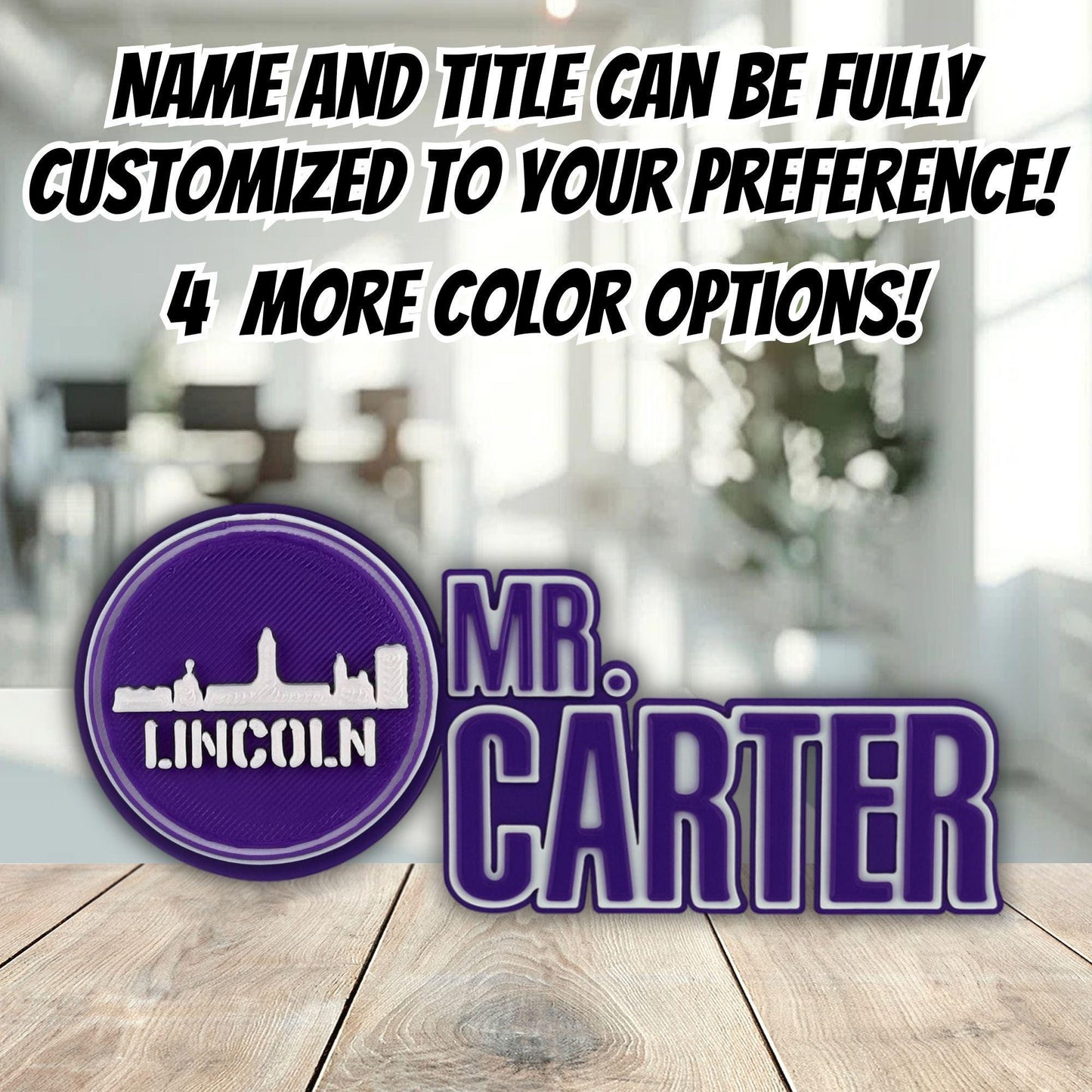 Personalized Lincoln Skyline Desk Name Plate, New Job Gifts, Unique Office Decor