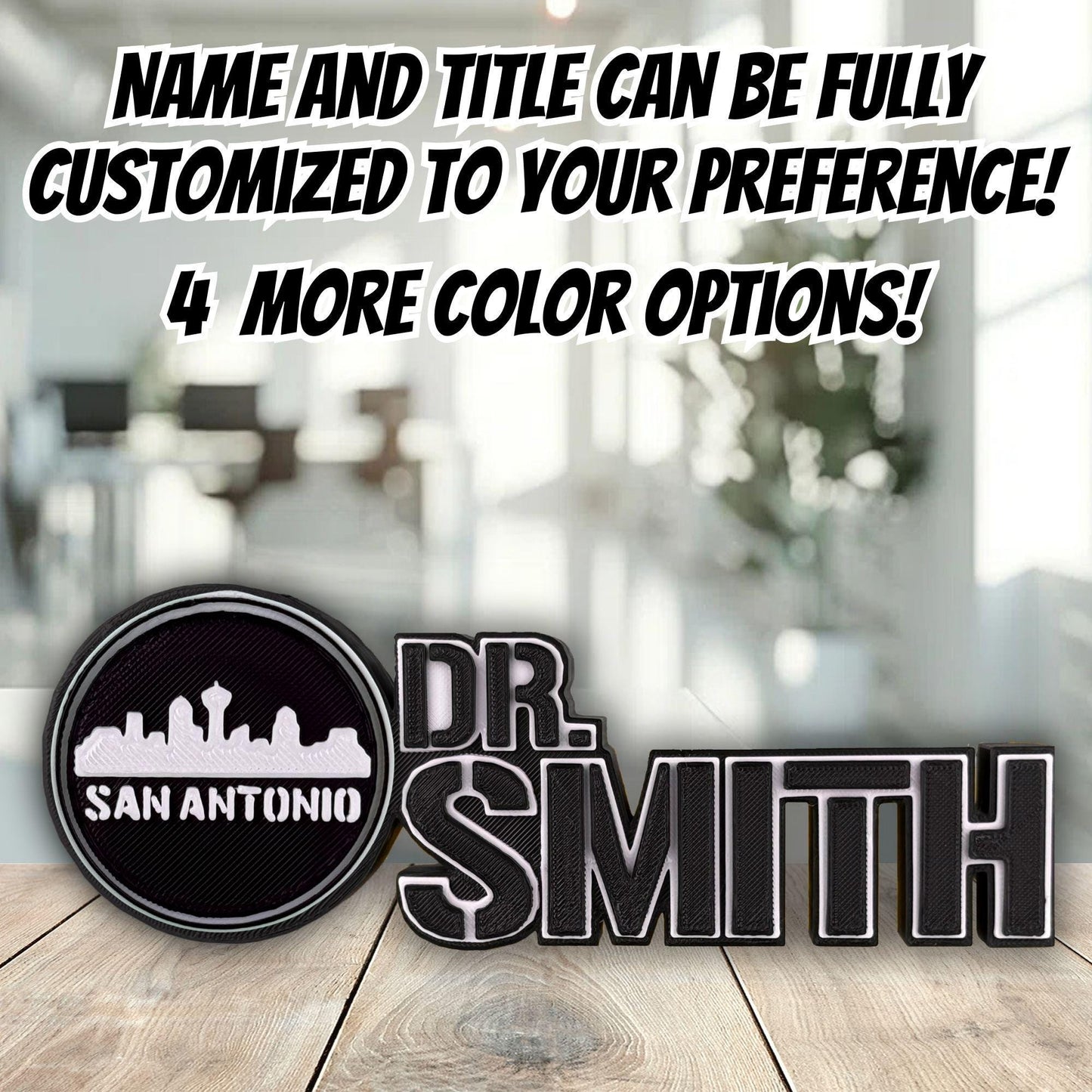 Personalized San Antonio Skyline Desk Name Plate, Name and Title Sign, Custom Office Gifts
