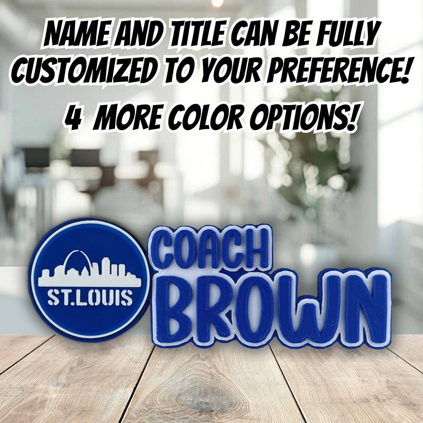 Personalized St. Louis Skyline Desk Name Plate, Teacher Desk Decor, Receptionist Gift,