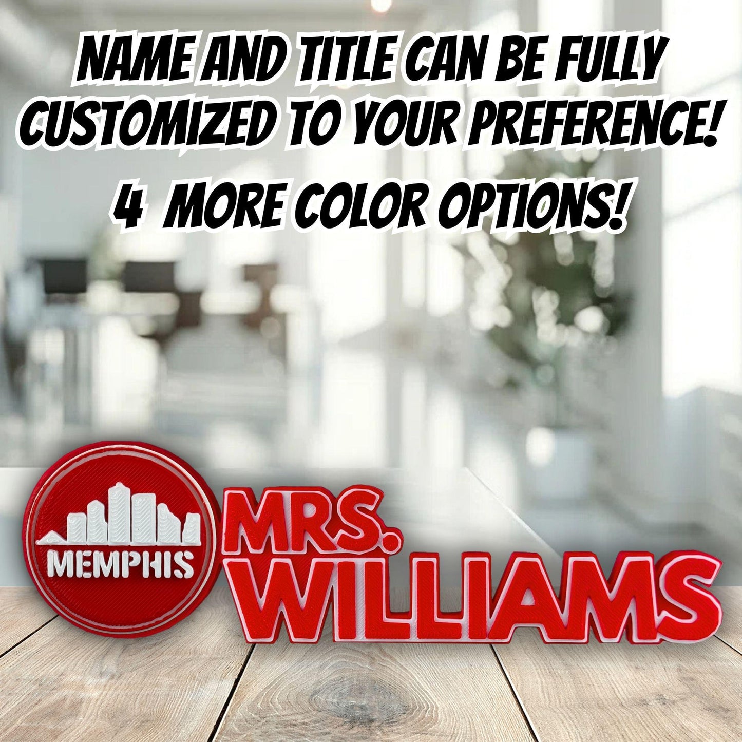 Personalized Memphis Skyline Desk Name Plate, Teacher Appreciation, Desk Decor