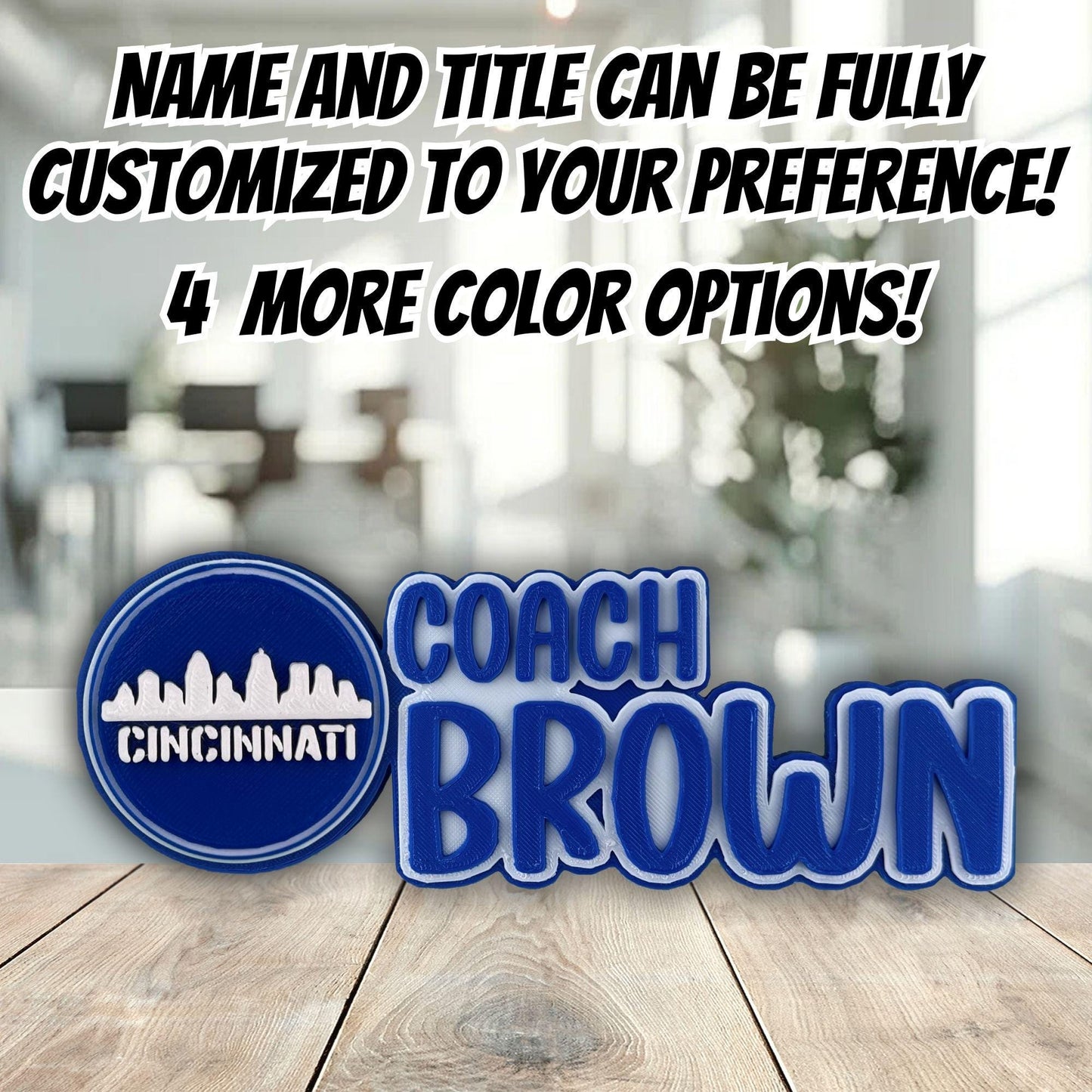 Personalized Cincinnati Skyline Desk Name Plate, Custom Desk Wedge, For Office Gift