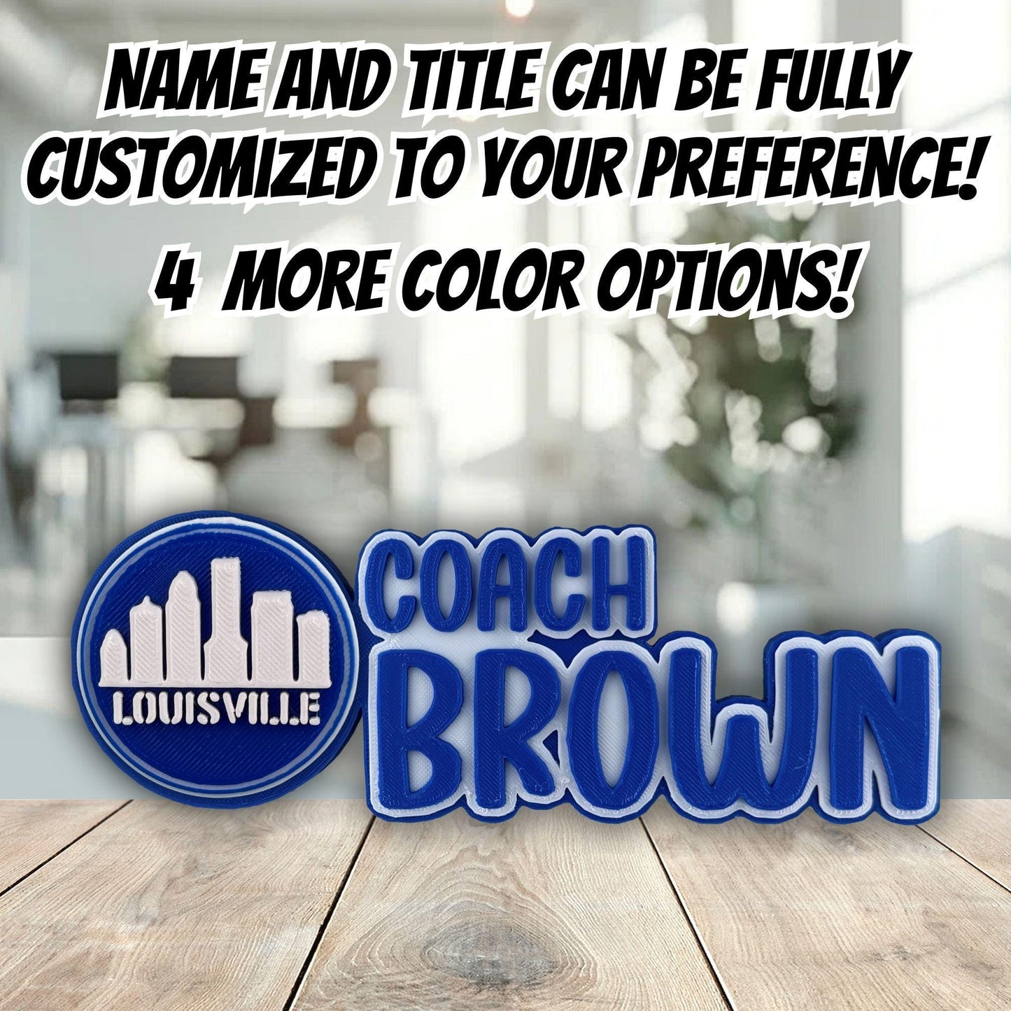 Personalized Louisville Skyline Desk Name Plate, Custom Teacher Gift, Office Desk Nameplate