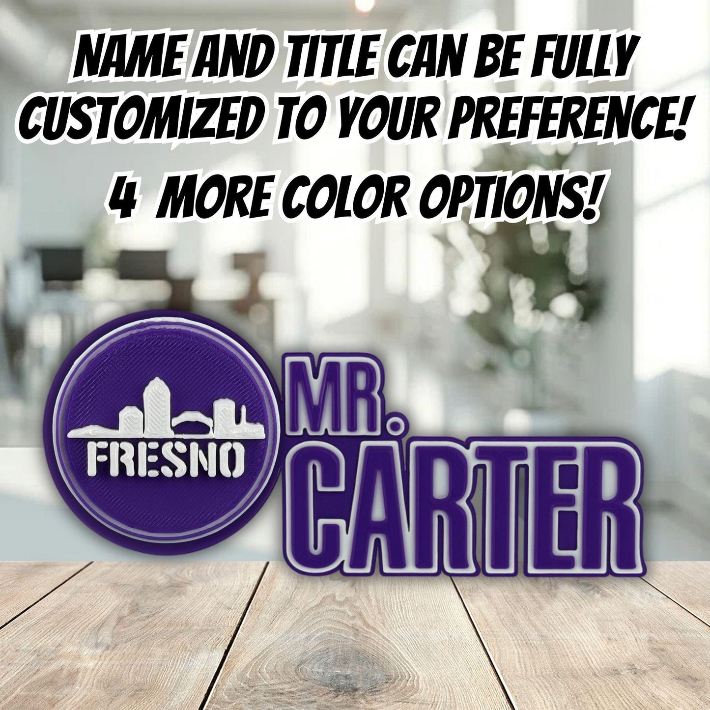 Personalized Fresno Skyline Desk Name Plate, Dietitian Desk Decor, Coworker Gifts