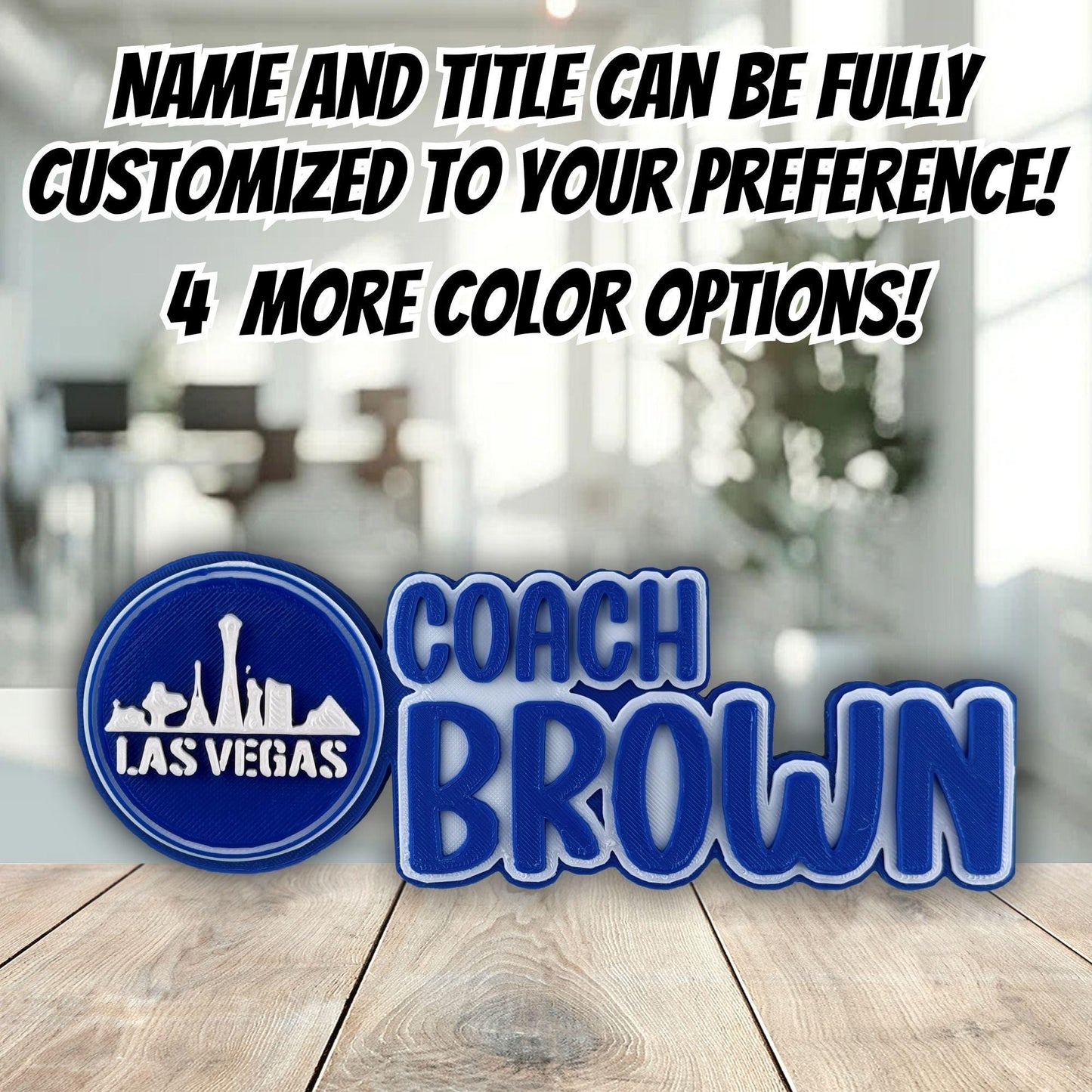 Personalized Las Vegas Skyline Desk Name Plate, Custom Desk Sign, Office Plaque