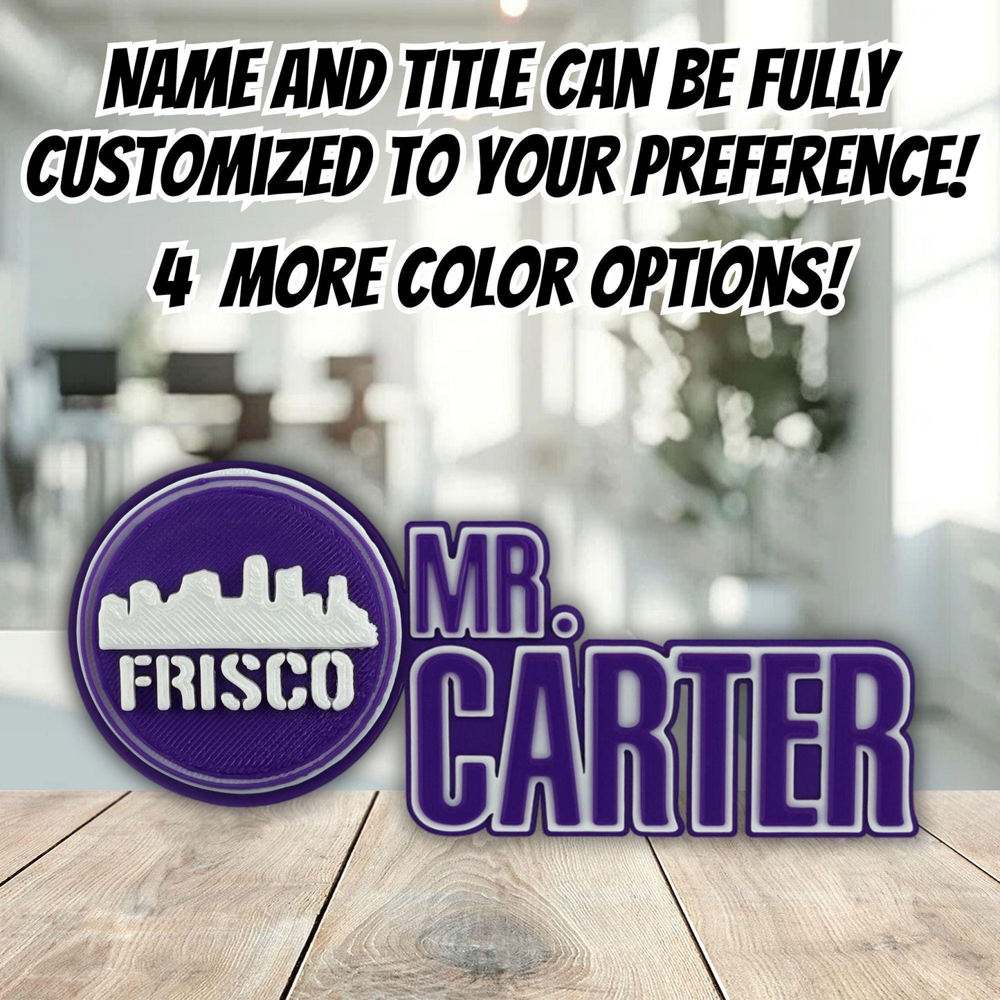 Personalized Frisco Skyline Desk Name Plate, Principal Gift, Custom Office Decor