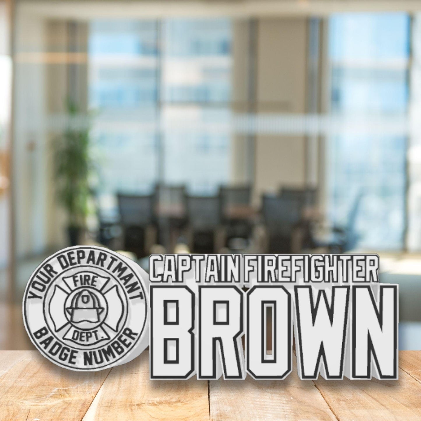 Personalized Captain Firefighter Desk Name Plate,