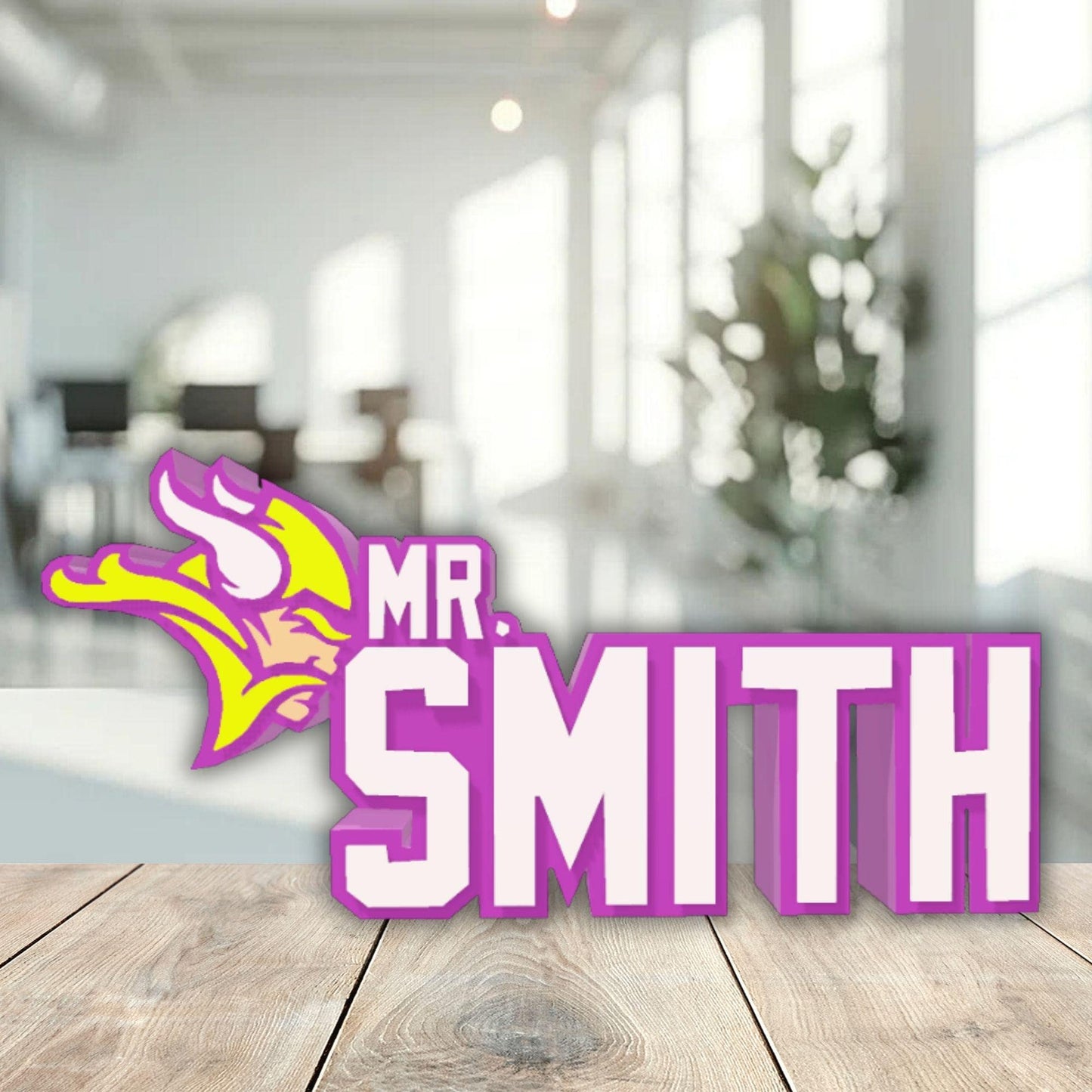 Personalized Minnesota Vikings Desk Name Plate, Teacher desk decor, Office Plaque, Boss Nameplate