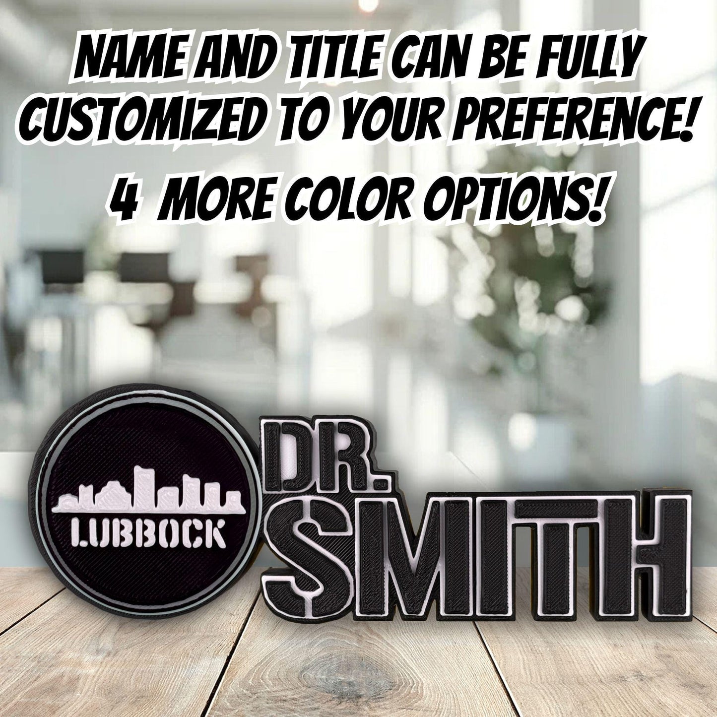 Personalized Lubbock Skyline Desk Name Plate, Teacher Name Plaque, Unique Office Decor