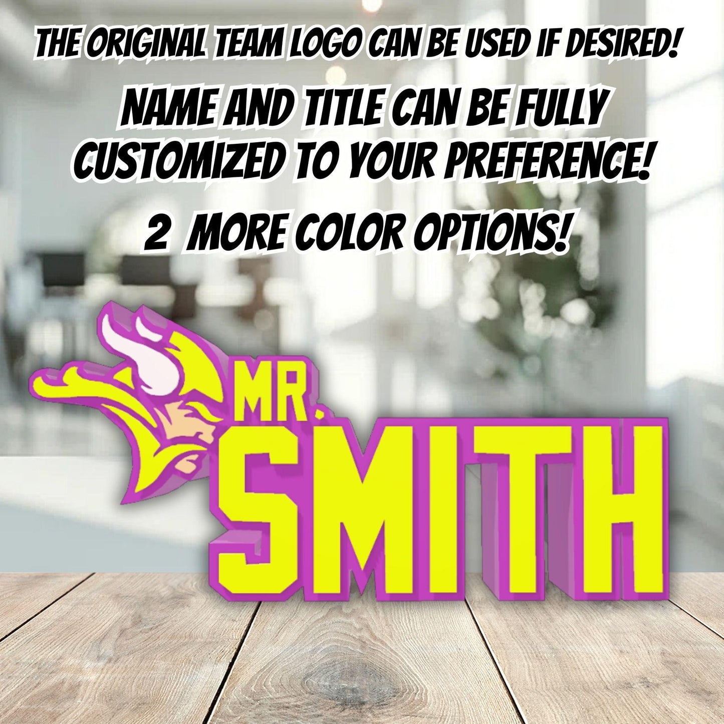 Personalized Minnesota Vikings Desk Name Plate, Teacher desk decor, Office Plaque, Boss Nameplate