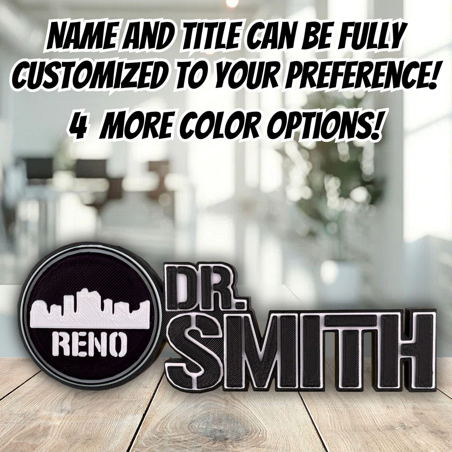 Personalized Reno Skyline Desk Name Plate, Graduation Gift, Custom Office Decor