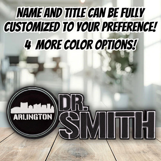 Personalized Arlington Skyline Desk Name Plate, Custom Name Sign, Office Accessory,
