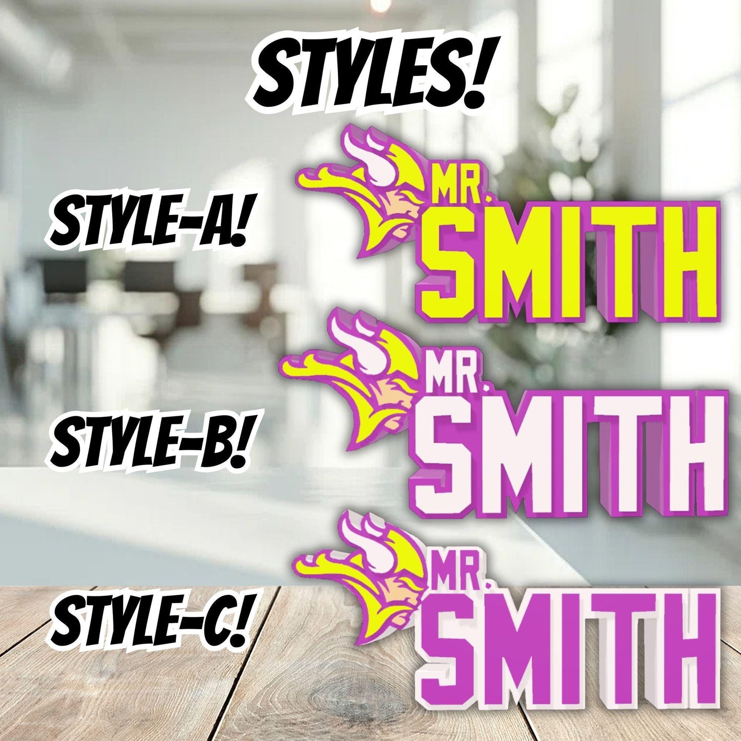 Personalized Minnesota Vikings Desk Name Plate, Teacher desk decor, Office Plaque, Boss Nameplate