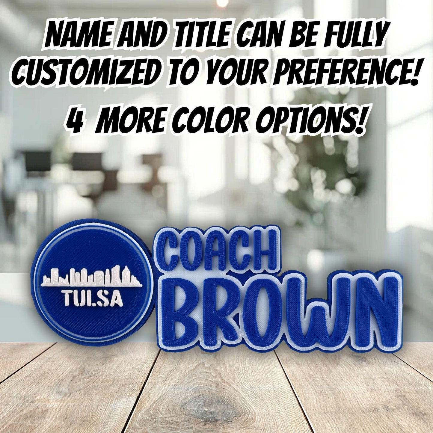 Personalized Tulsa Skyline Desk Name Plate, Classy Office Gift, Standing Name