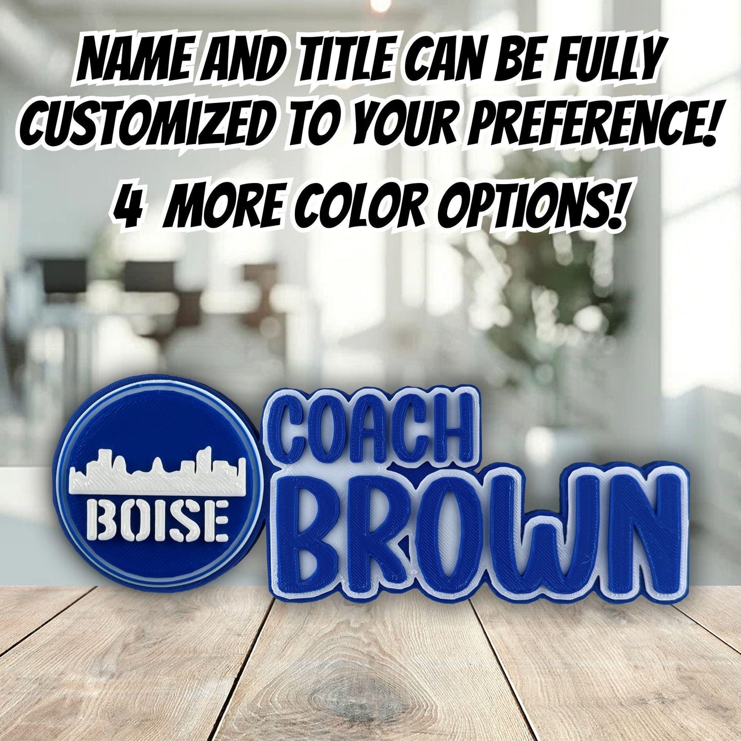 Personalized Boise Skyline Desk Name Plate, Desk Plaque, Office Decor Sign