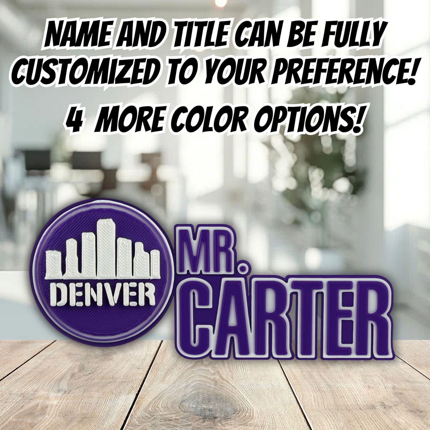 Personalized Denver Skyline Desk Name Plate, Teacher Nameplate, Office Decor Sign