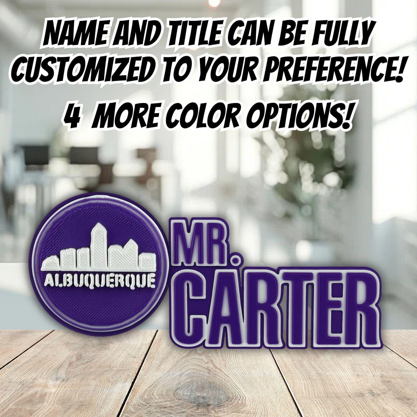 Personalized Albuquerque Skyline Desk Name Plate, Supervisor Gift, Classroom Decor