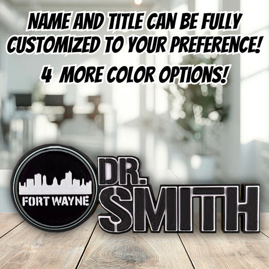 Personalized Fort Wayne Skyline Desk Name Plate, Custom Desk Plaque, Office Accessories