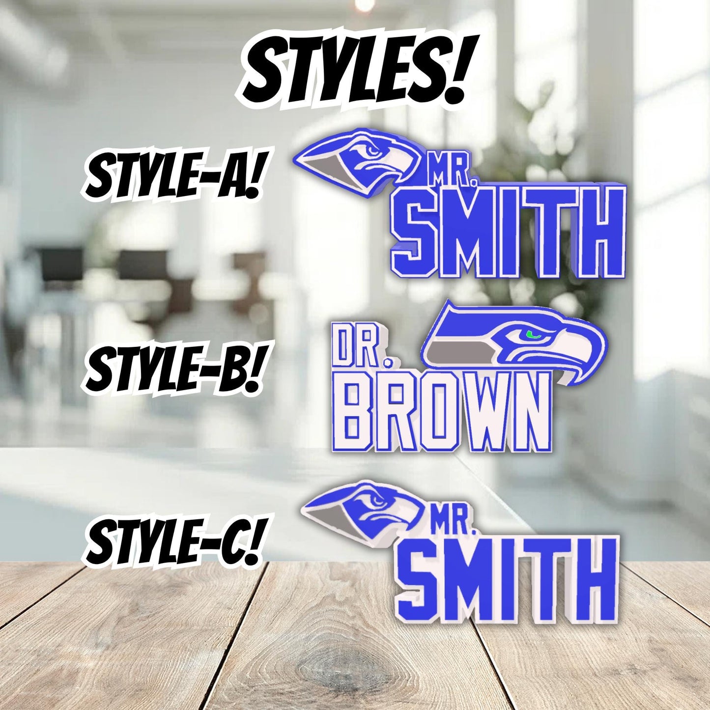 Personalized Seattle Seahawks Desk Name Plate, Teacher Desk Decoration, Office Accessories