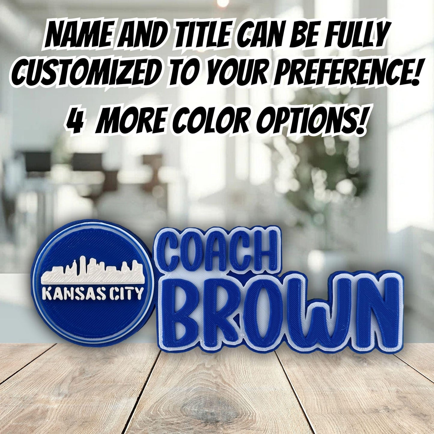 Personalized Kansas City Skyline Desk Name Plate, Office Shelf Decor, Name For Conference