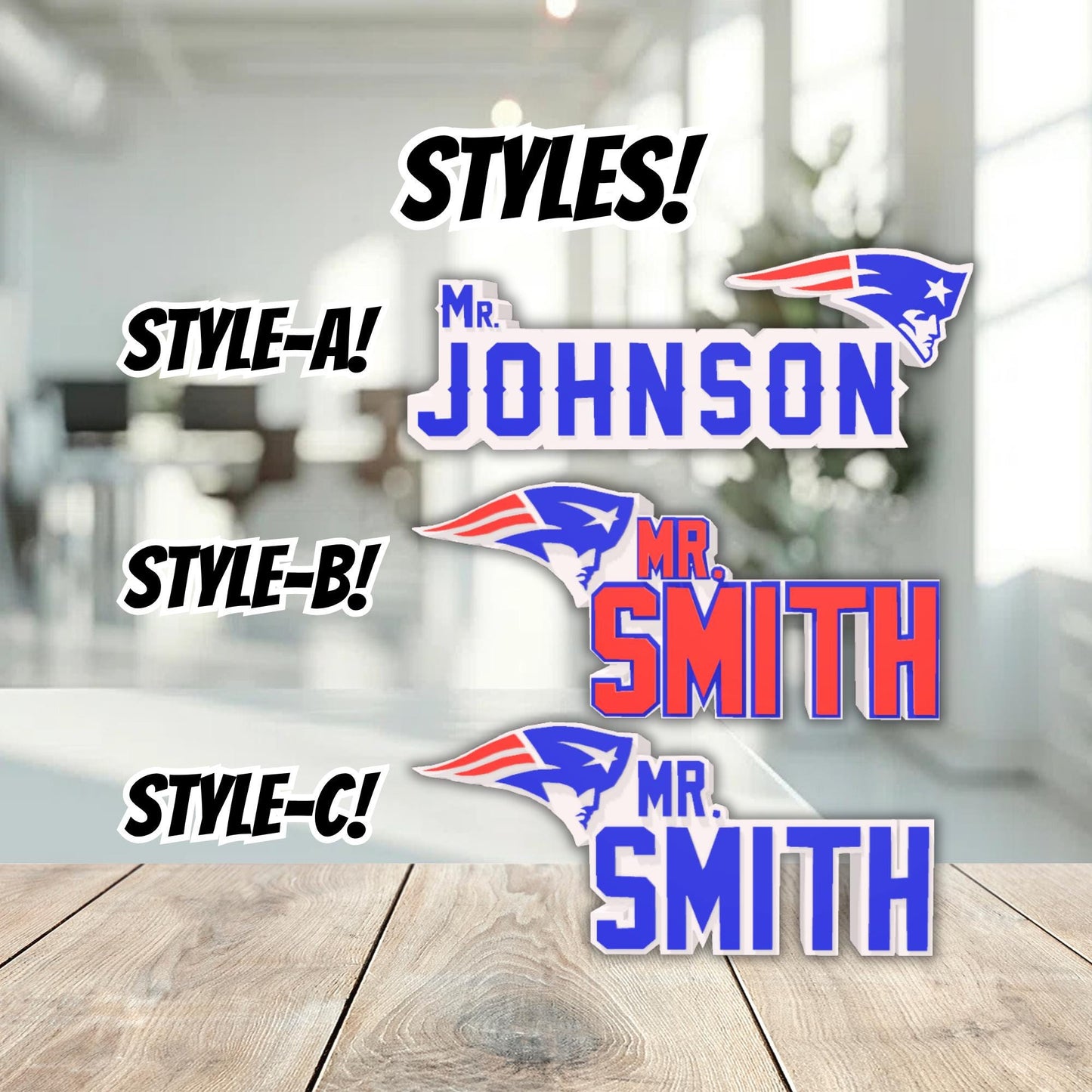 Personalized New England Patriots Desk Name Plate, Gift for Coworker, Teacher Desk Plaque