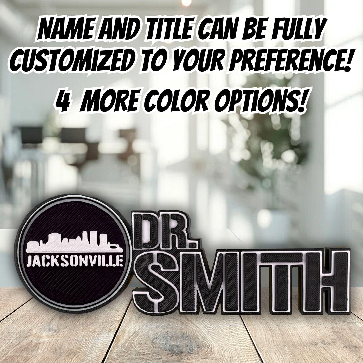 Personalized Jacksonville Skyline Desk Name Plate, Nameplate Sign, New Job Gifts