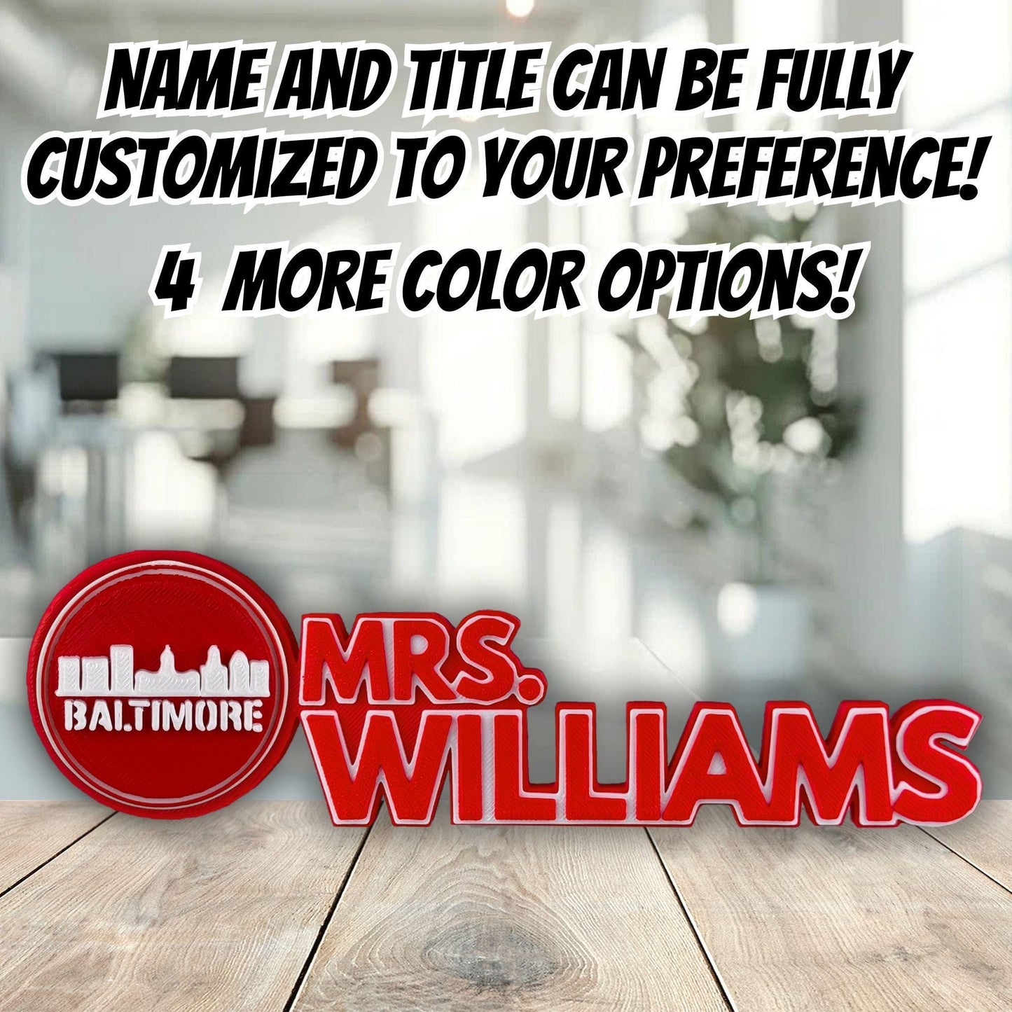 Personalized Baltimore Skyline Desk Name Plate, Desk Plaque, Home Office Gift