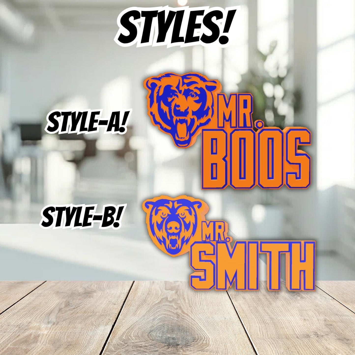 Personalized Chicago Bears Desk Name Plate, Desktop Name Stand, Teacher Classroom Plaque