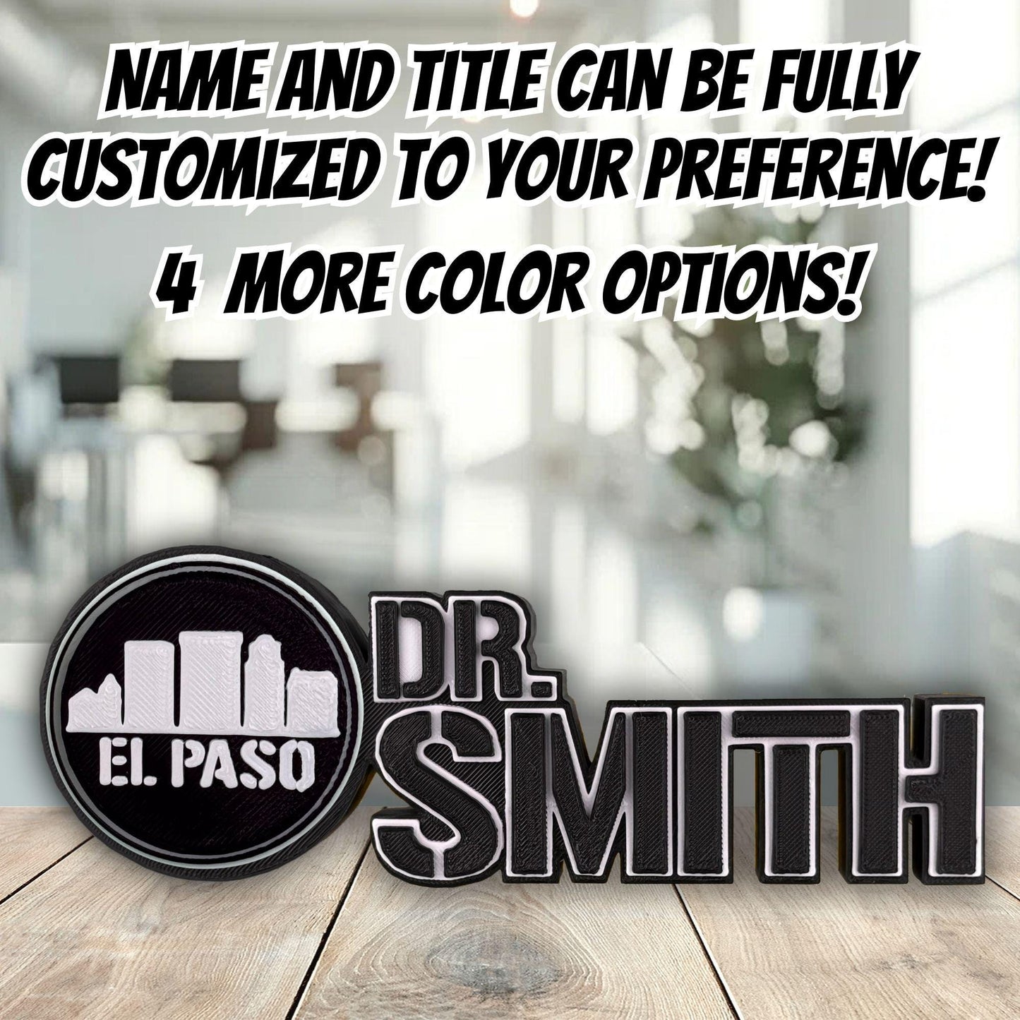 Personalized El Paso Skyline Desk Name Plate, Custom Office Gifts, Teacher Desk Decor