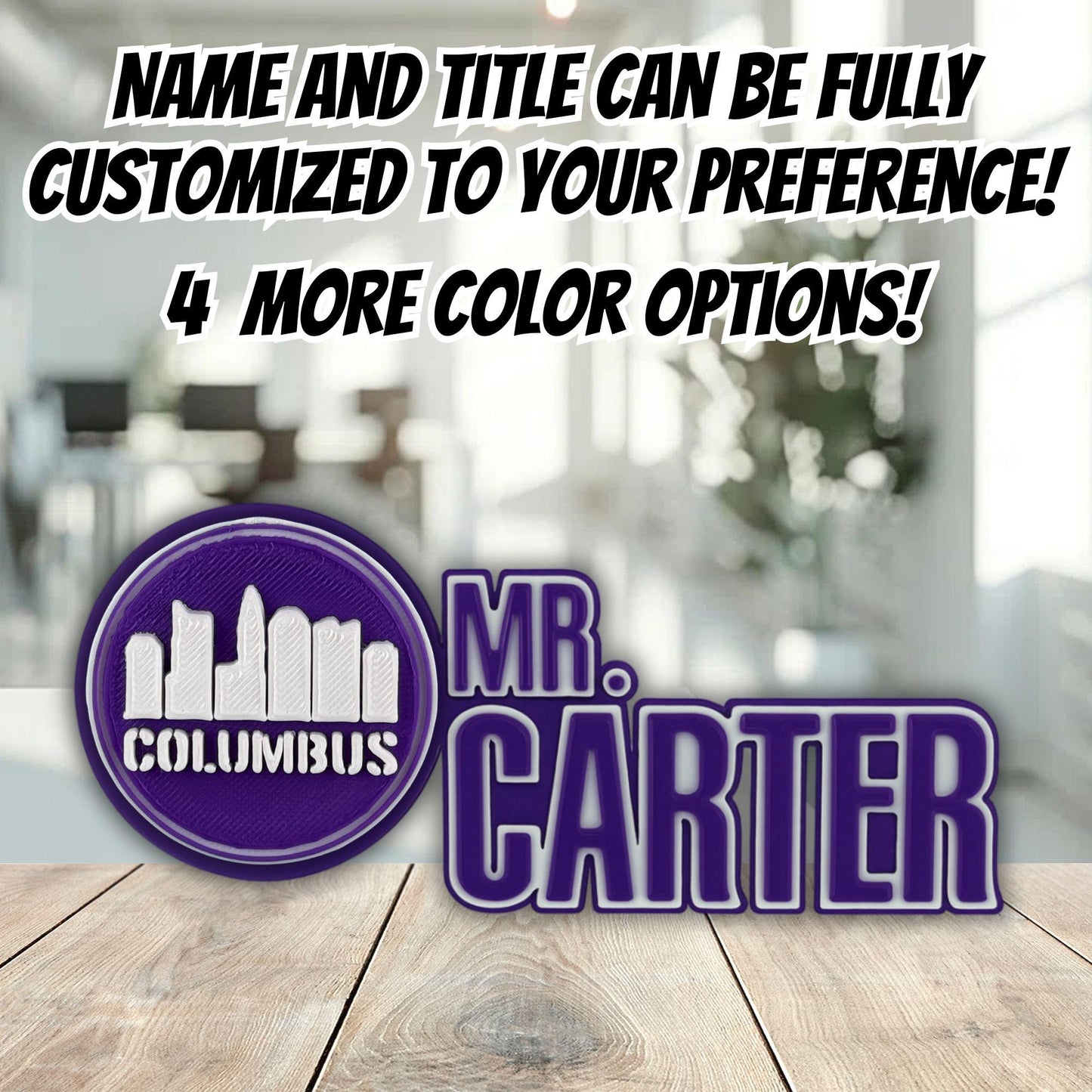 Personalized Columbus Skyline Desk Name Plate, Nameplate Sign, Custom Office Decor