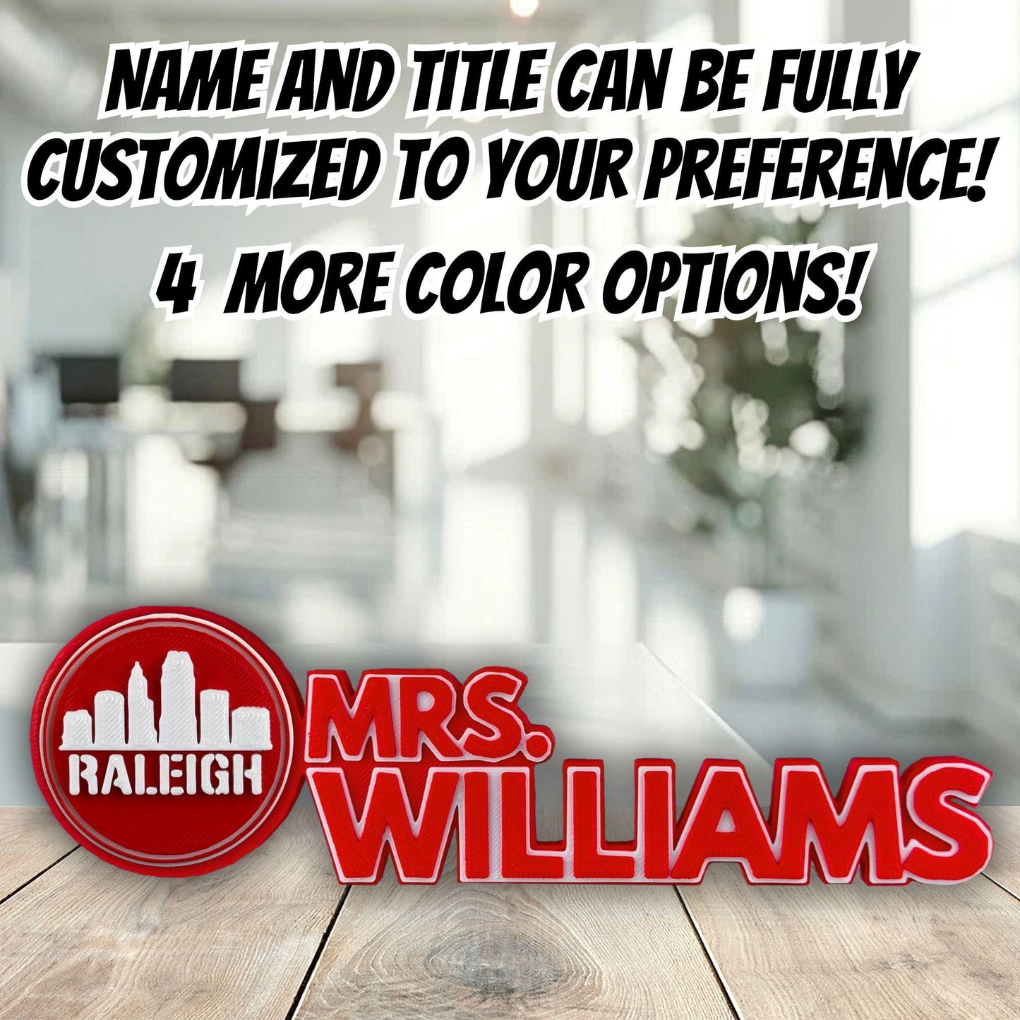 Personalized Raleigh Skyline Desk Name Plate, Desktop Sign, Custom Teacher Gift