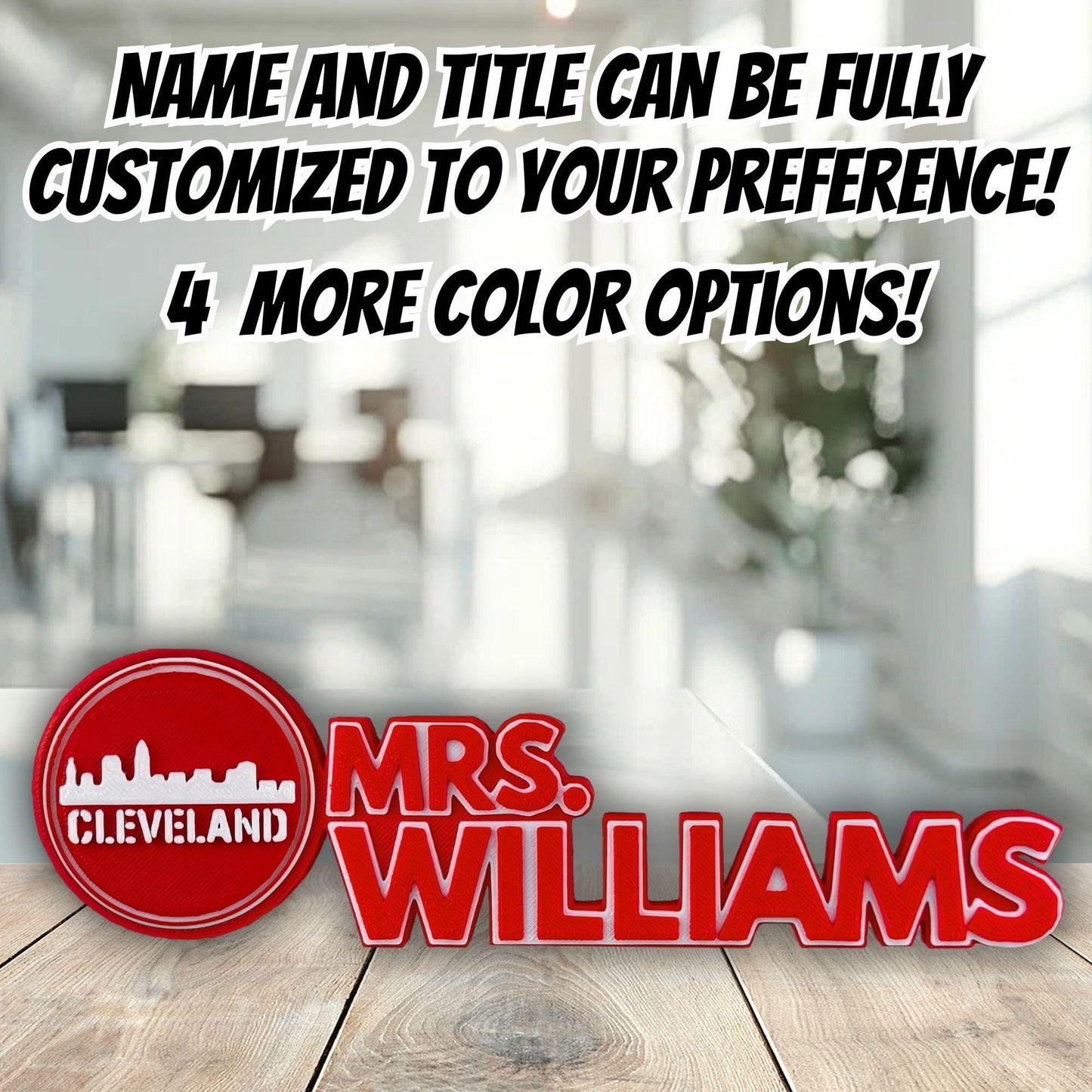 Personalized Cleveland Skyline Desk Name Plate, Office Work School, Name Sign