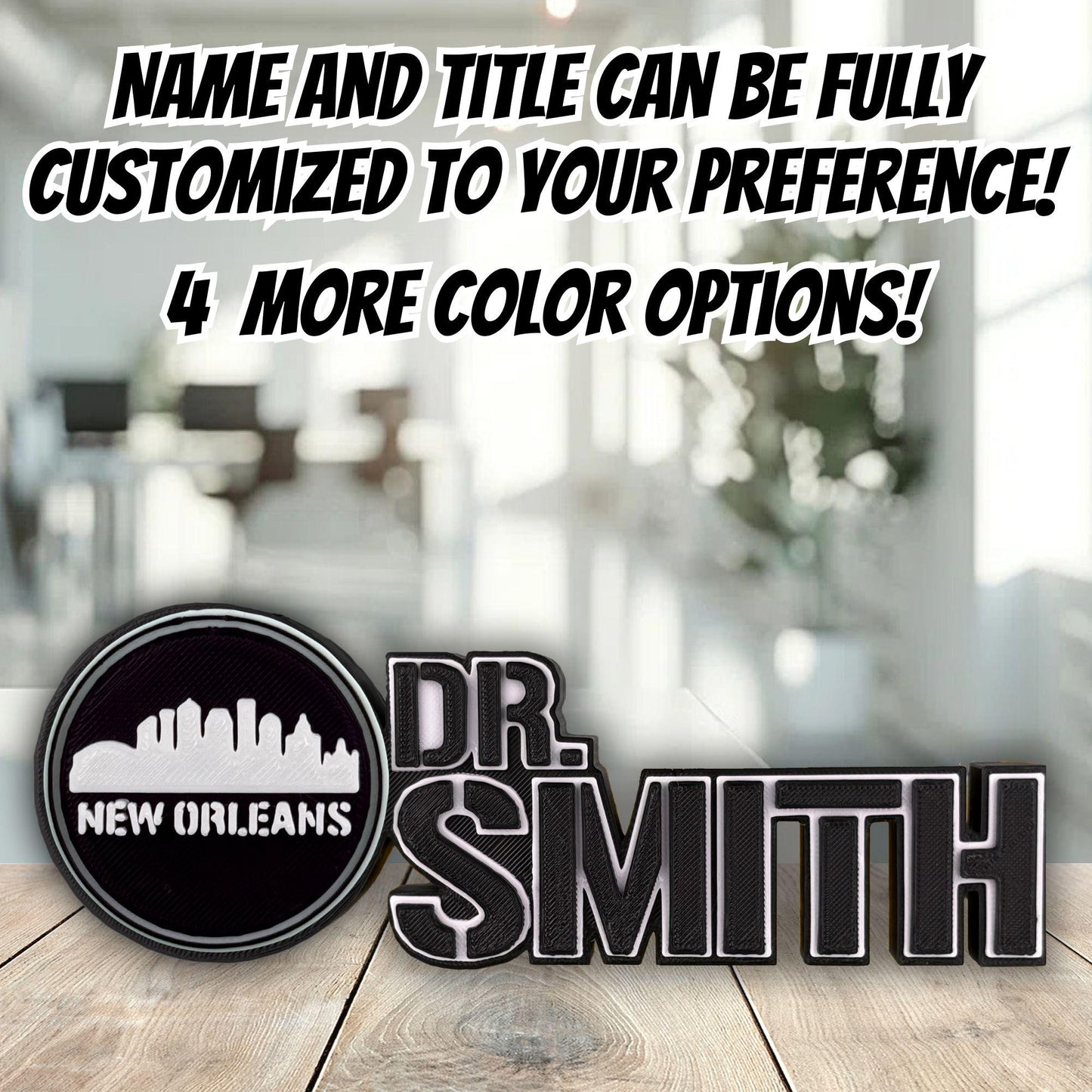 Personalized New Orleans Skyline Desk Name Plate, Gifts For Teacher, Personalized Plaque, Office Sign