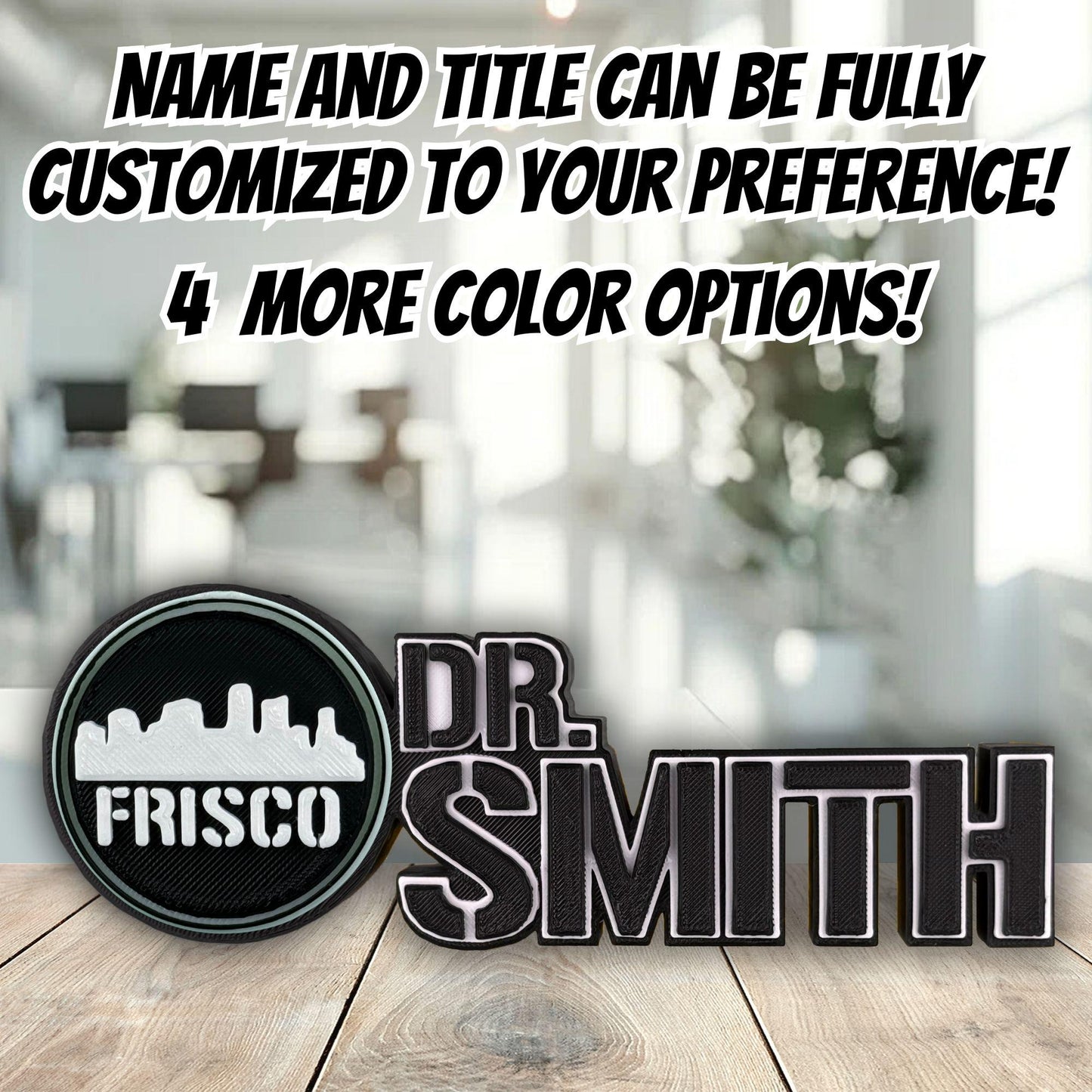Personalized Frisco Skyline Desk Name Plate, Principal Gift, Custom Office Decor