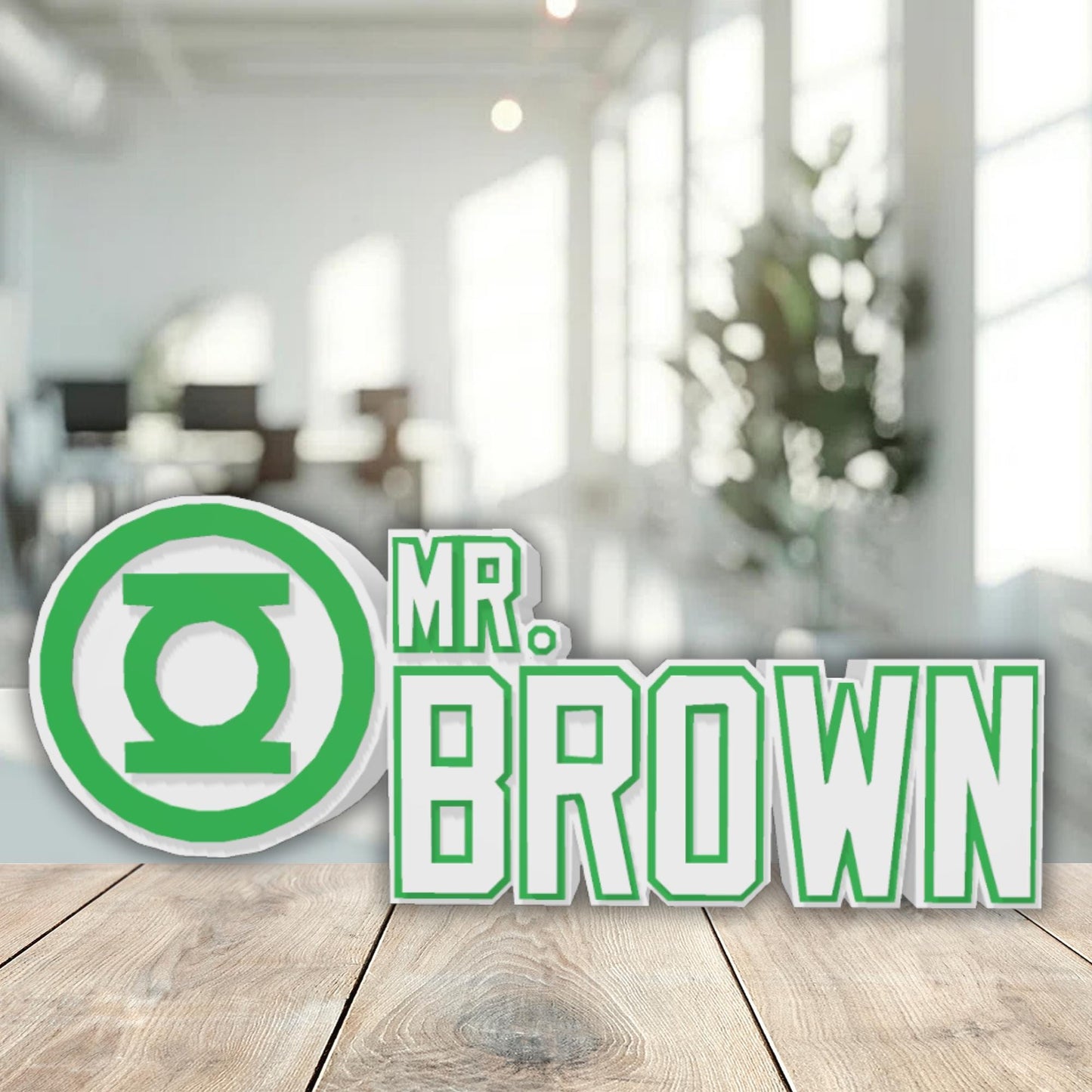 Green Lantern Desk Name Plate, Office Sign Plaque, Custom Teacher Gift