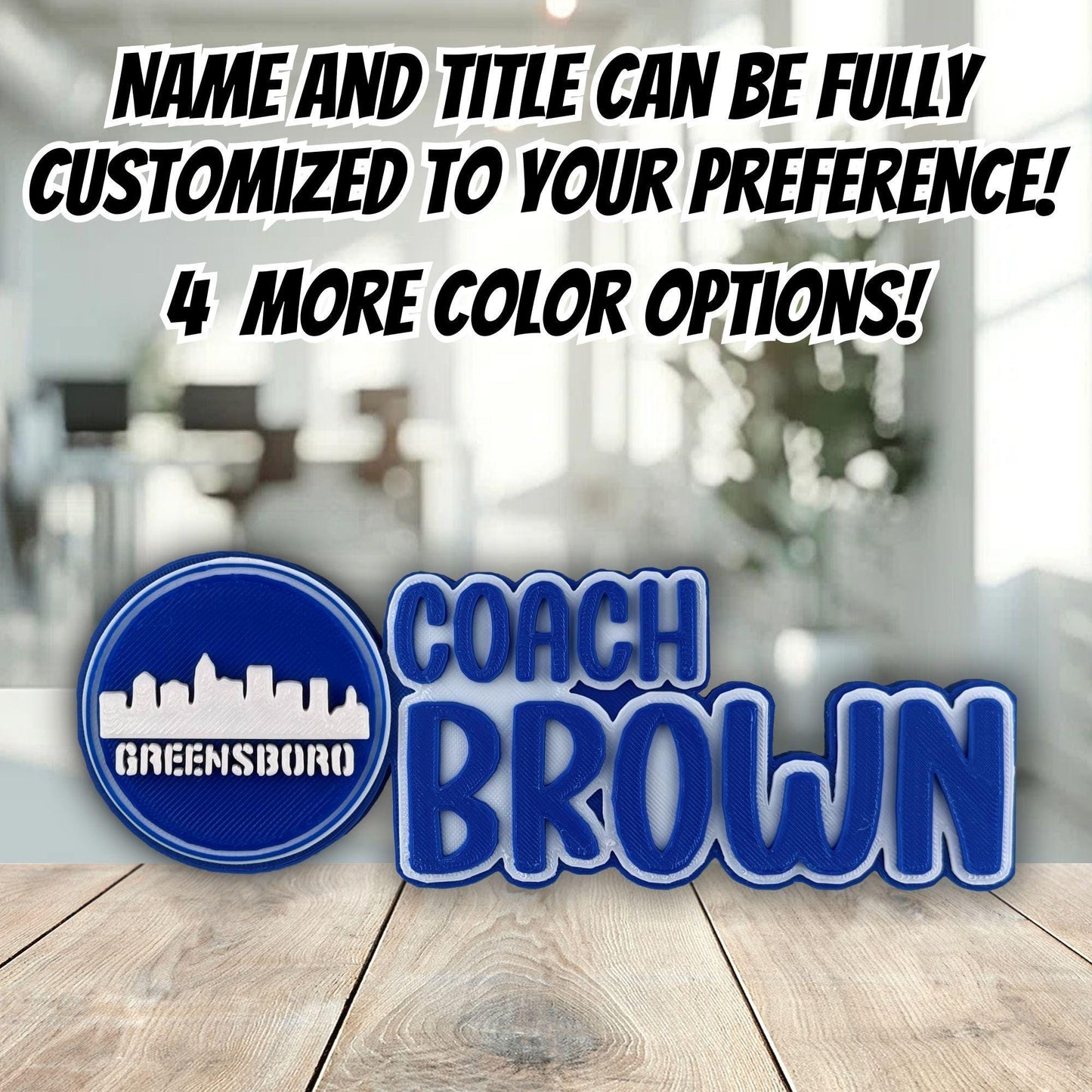 Personalized Greensboro Skyline Desk Name Plate, Professionals Desk Accessories, Office Decor Sign