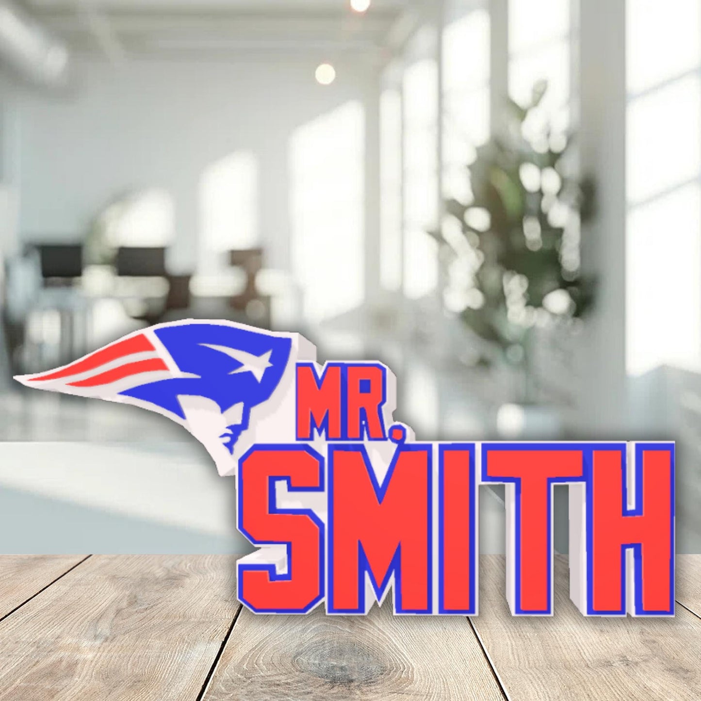 Personalized New England Patriots Desk Name Plate, Gift for Coworker, Teacher Desk Plaque