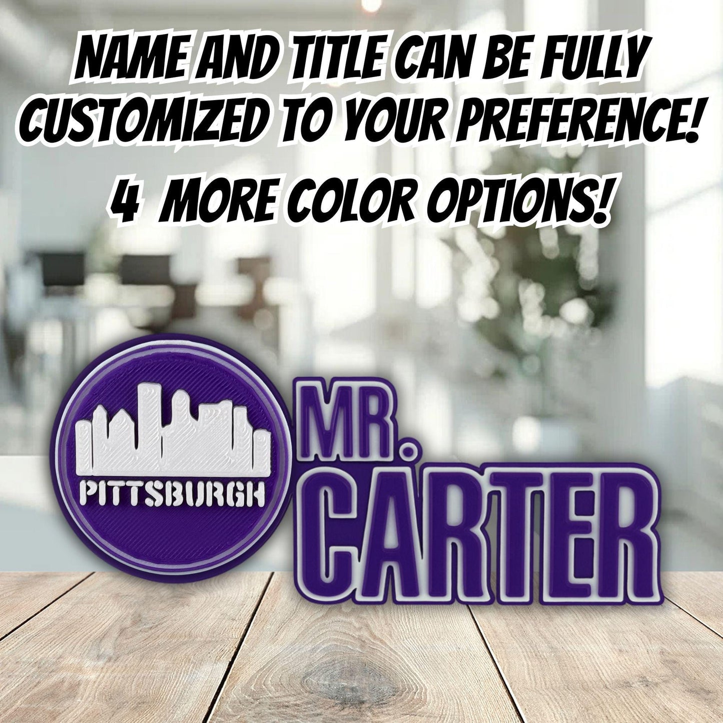 Personalized Pittsburgh Skyline Desk Name Plate, Principal Name Plaque, Boss Gift