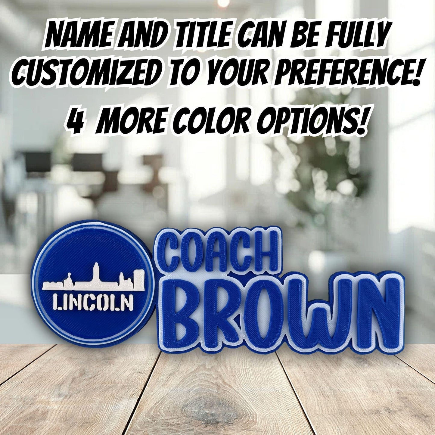 Personalized Lincoln Skyline Desk Name Plate, New Job Gifts, Unique Office Decor