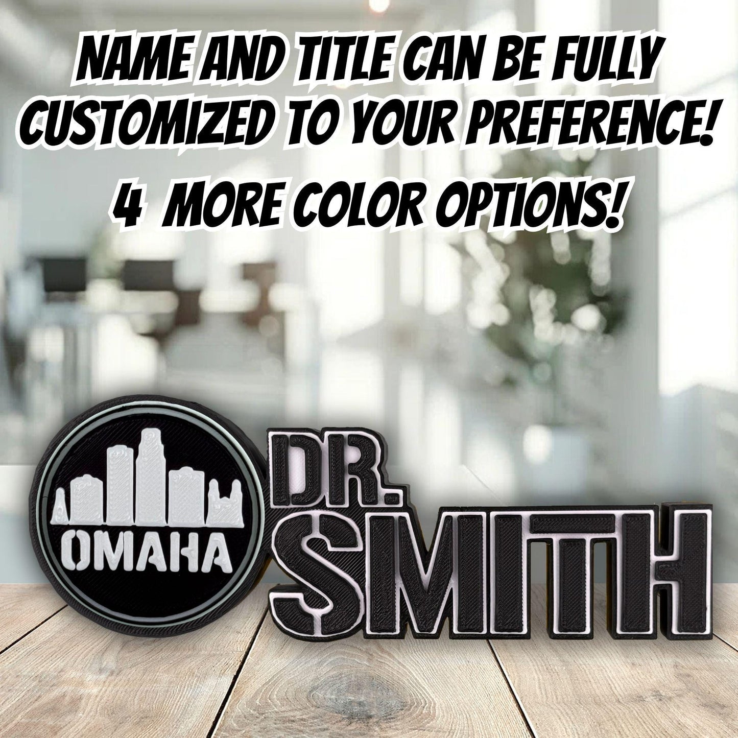 Personalized Omaha Skyline Desk Name Plate, Teacher Graduation Gift, Desk Accessories, Office Decor Sign
