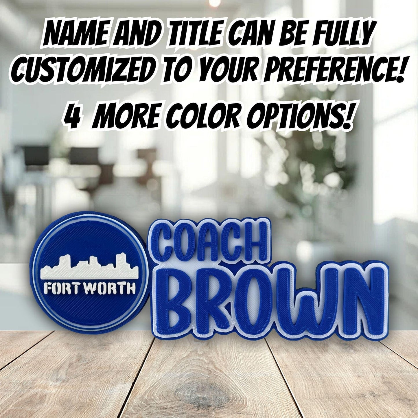 Personalized Fort Worth Skyline Desk Name Plate, Desk Plaque, Customized Nameplate, Gifts For Teacher