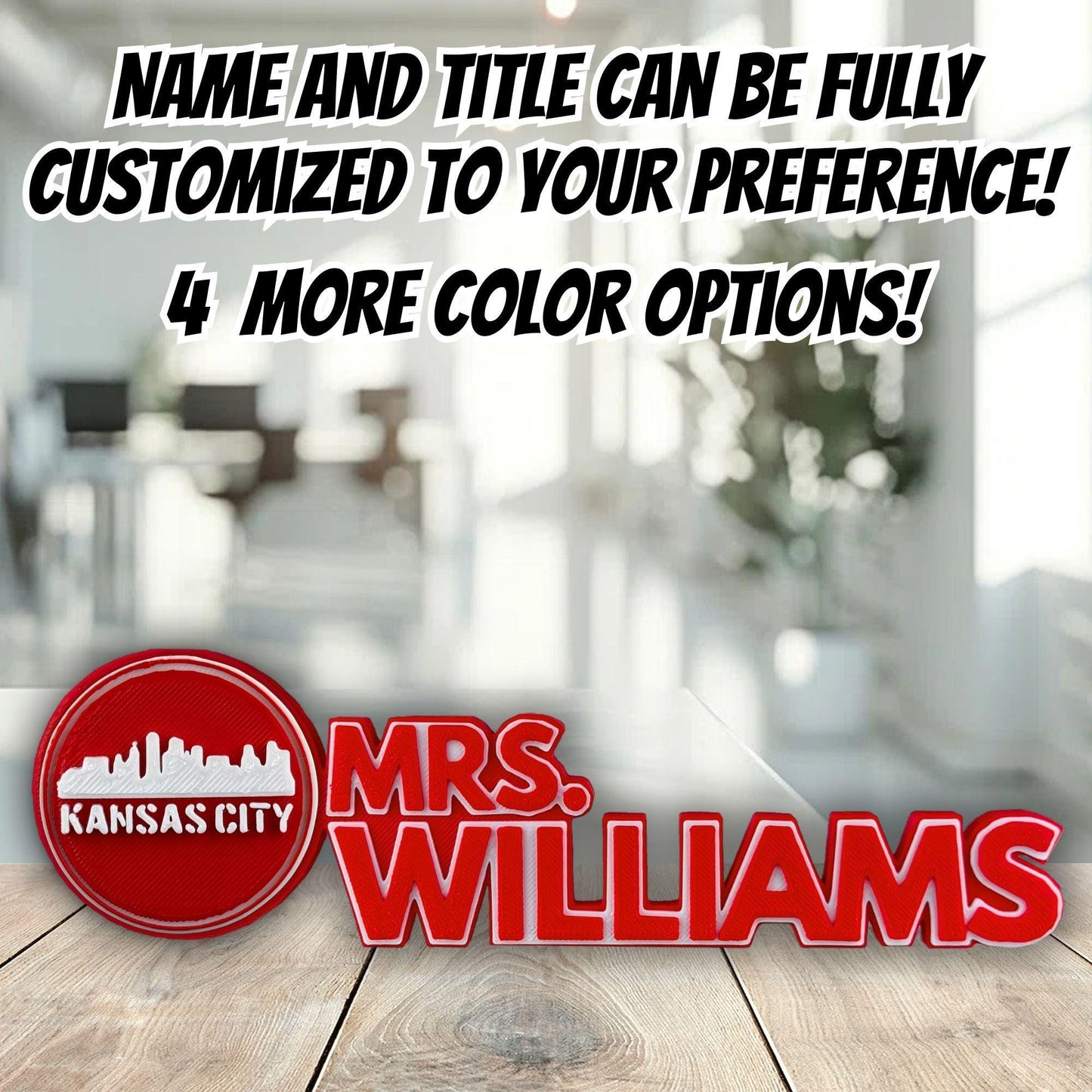 Personalized Kansas City Skyline Desk Name Plate, Office Shelf Decor, Name For Conference