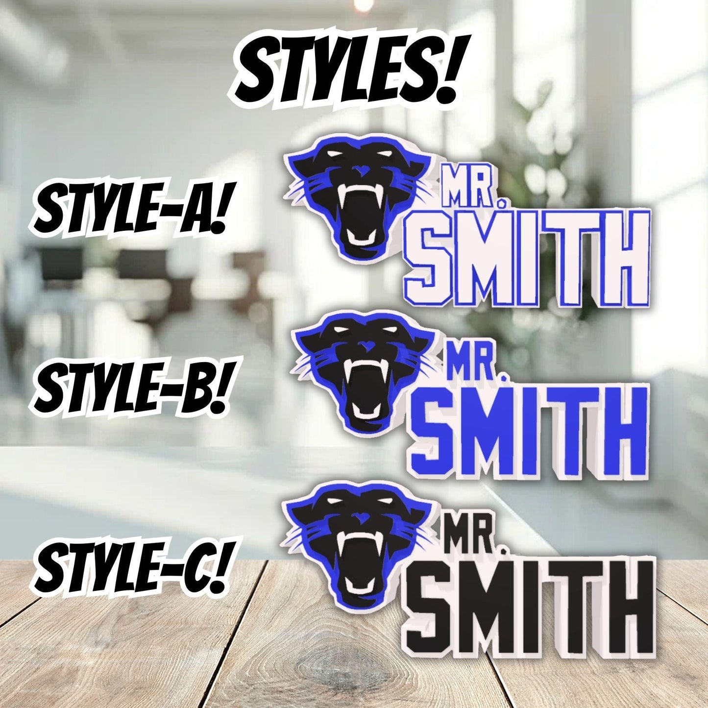 Personalized Carolina Panthers Desk Name Plate, Custom Office Decoration, Custom Teacher Sign