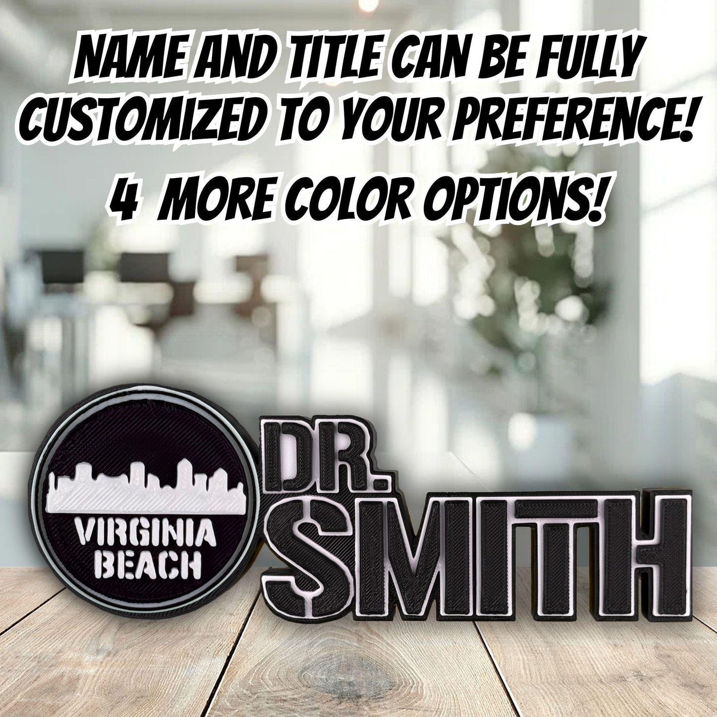 Personalized Virginia Beach Skyline Desk Name Plate, Personal Desk Sign, Custom Office Art