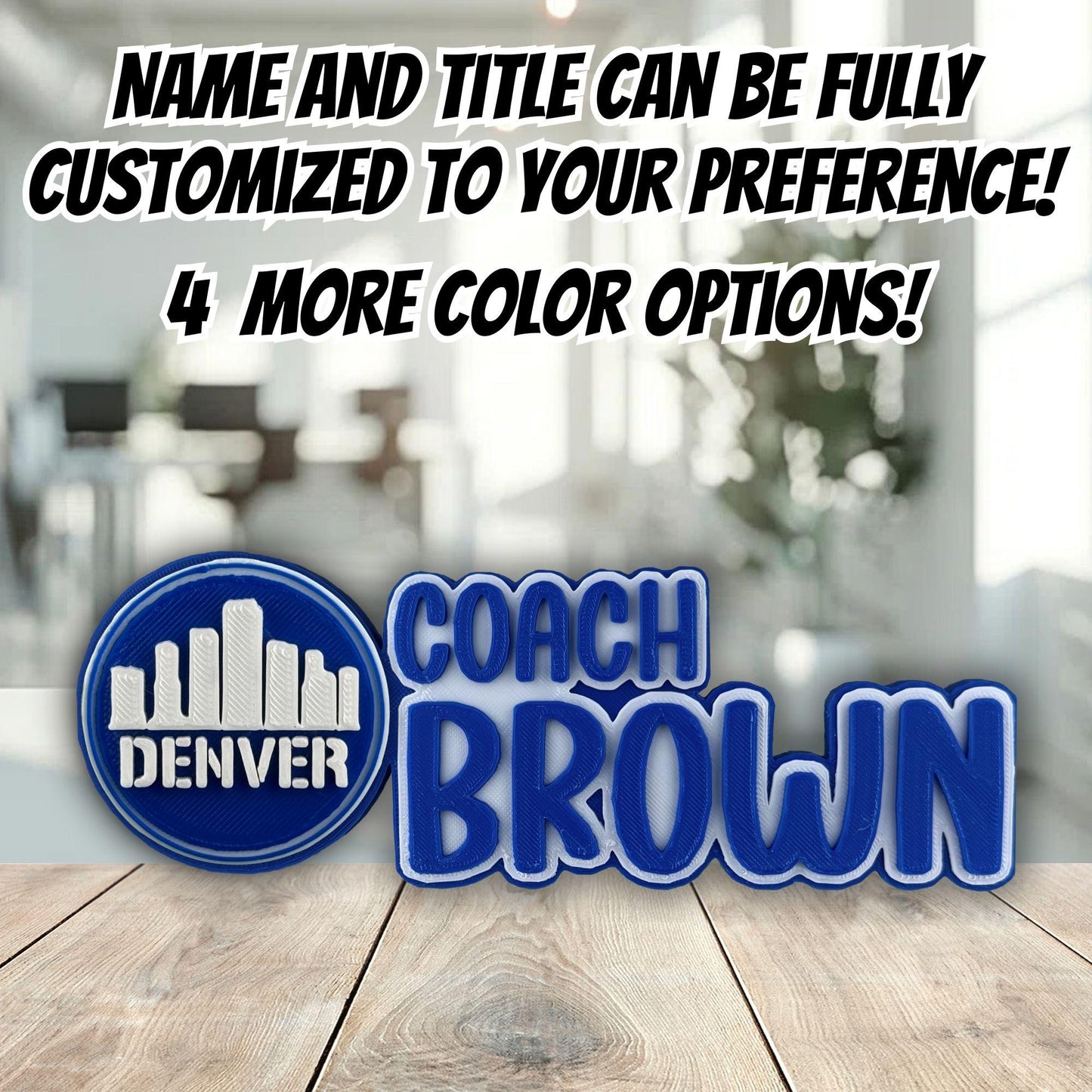 Personalized Denver Skyline Desk Name Plate, Teacher Nameplate, Office Decor Sign