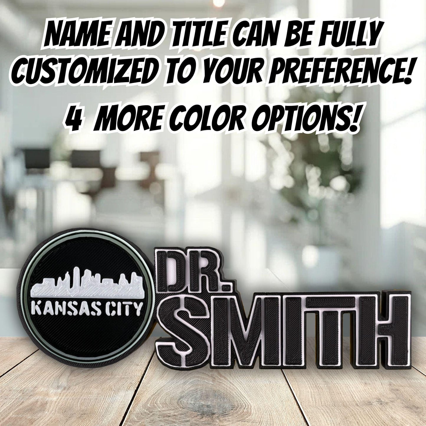 Personalized Kansas City Skyline Desk Name Plate, Office Shelf Decor, Name For Conference