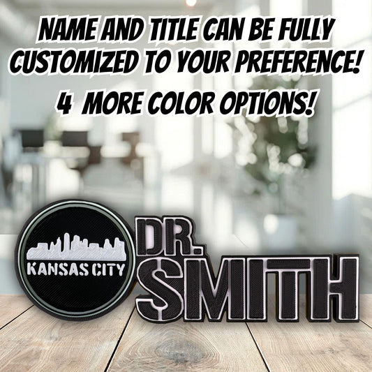 Personalized Kansas City Skyline Desk Name Plate, Office Shelf Decor, Name For Conference