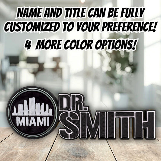 Personalized Miami Skyline Desk Name Plate, Office Gift For Boss, Teacher Classroom